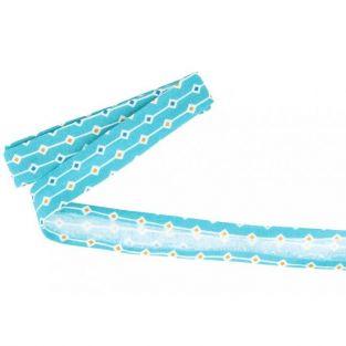 Biais de couture 3 m x 20 mm - Bleu clair à losanges orange & bleu