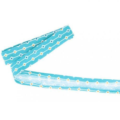 Sesgo de costura 3 m x 20 mm - azul claro con rombos naranjo y azul Sesgo de costura 3 m x 20 mm - azul claro con rombos naranjo y azul