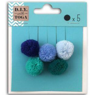 5 round wool pompoms 2 cm - Winter