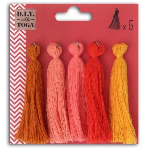 5 maxi pompons en coton 8 cm - Automne 5 maxi pompons en coton 8 cm - Automne