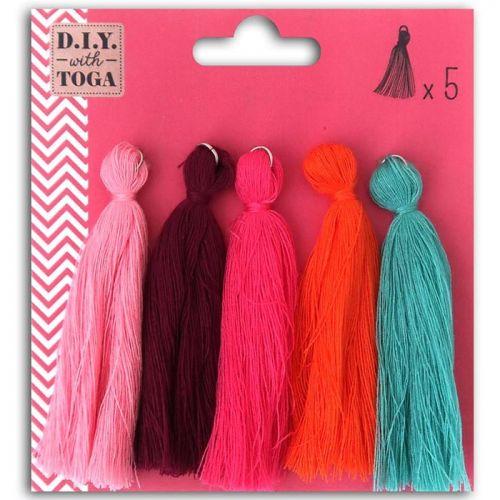 5 maxi pompons en coton 8 cm - Eté 5 maxi pompons en coton 8 cm - Eté