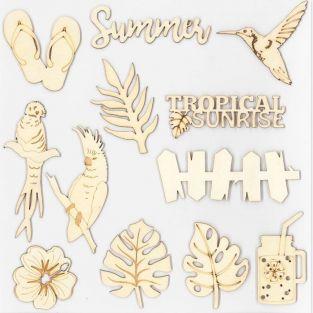 12 formes en bois décoratives - Paradis tropical