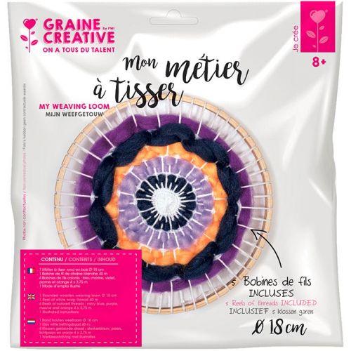 Coffret mon Métier à tisser Ø 18 cm + Fil blanc + 4 bobines colorées
