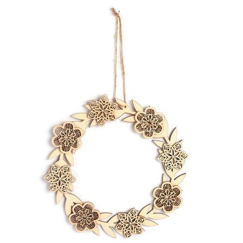 Décor à suspendre en bois 22 x 22 cm - couronne de Fleurs Décor à suspendre en bois 22 x 22 cm - couronne de Fleurs