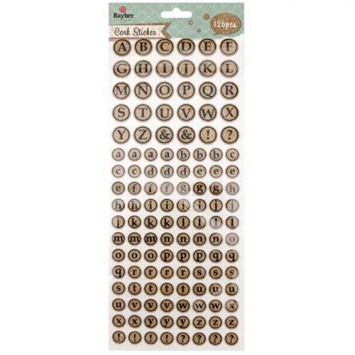 Round cork stickers - Alphabet in uppercase and lowercase letters Round cork stickers - Alphabet in uppercase and lowercase letters