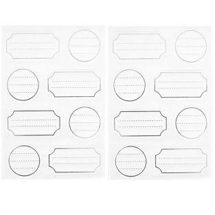 128 white adhesive labels with silver outline
