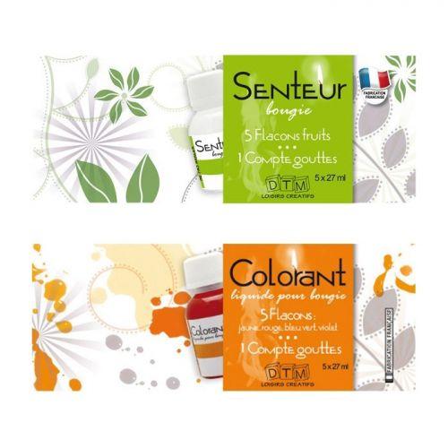 Coffret 5 colorants & 5 arômes de fruits pour bougies Coffret 5 colorants & 5 arômes de fruits pour bougies