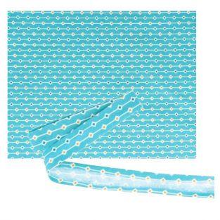 Tissu 55 x 45 cm & biais de couture 3 m x 2 cm - Bleu clair à losanges orange et bleu