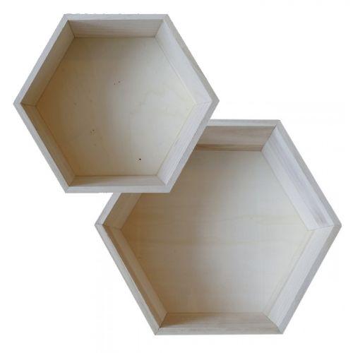 2 étagères hexagonales en bois - 27 x 23,5 cm et 30 x 26,5 cm 2 étagères hexagonales en bois - 27 x 23,5 cm et 30 x 26,5 cm