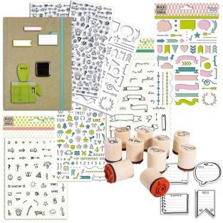 Box bullet journal + stamps + stencils + stickers