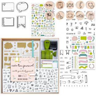 Coffret bullet journal + tampons + pochoirs + stickers