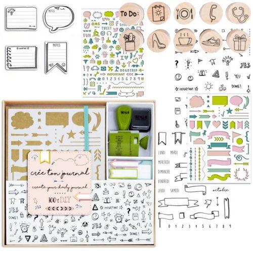 Coffret bullet journal + tampons + pochoirs + stickers Coffret bullet journal + tampons + pochoirs + stickers