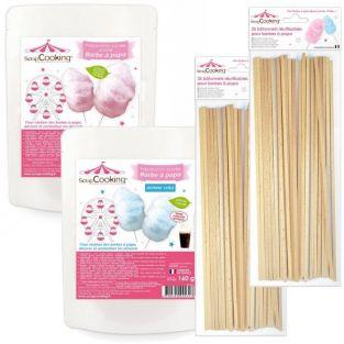 Preparación algodón de azúcar azul + rosa + 50 palillos