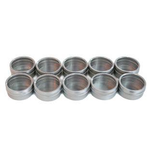 10 boîtes métalliques à couvercle transparent 5,3 x 2,5 cm