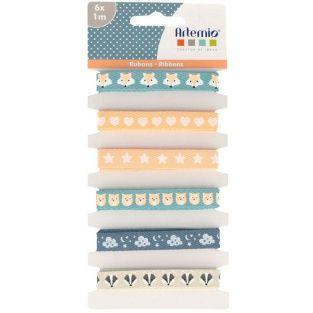 Rubans imprimés 1 m - Rêve beige & bleu