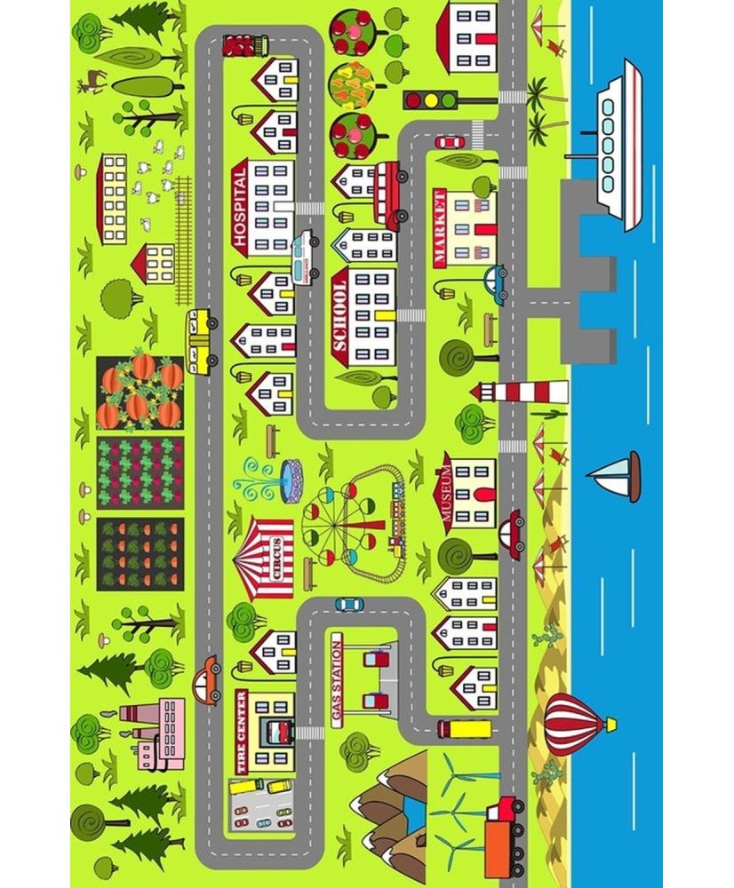 Tapis enfant Circuit de voiture 80 x 150 cm - Multicolore Tapis enfant Circuit de voiture 80 x 150 cm - Multicolore
