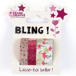 3 glitter tapes - 2 x 5 m & 1 x 2 m - Flamingo