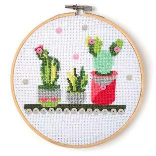 Coffret mon cercle en bois à broder Ø 15,5 cm - Cactus