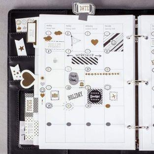 433 stickers icônes & mots pour Bullet journal - noir-gris-doré