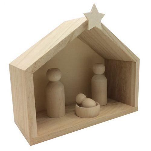 Crèche bois + pions 18 x 8 x 15 cm Crèche bois + pions 18 x 8 x 15 cm