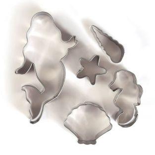 5 emporte-pièces en inox - Sirène et coquillages