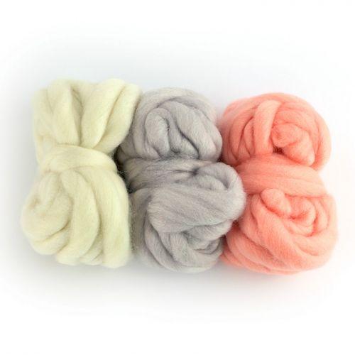 3 bolas de lana 5 m - blanquecino, gris claro, coral 3 bolas de lana 5 m - blanquecino, gris claro, coral