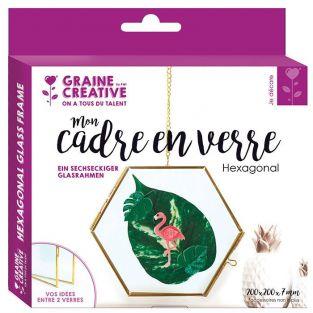 Cadre en verre vintage - hexagone avec chaîne métallique - 15 x 13 cm