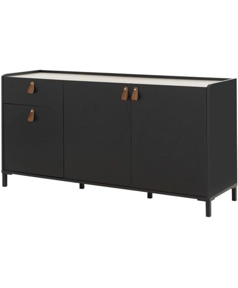 Buffet noir - 3 portes et 1 tiroir - AMSTERDAM - 160 x 46 x 80 cm Buffet noir - 3 portes et 1 tiroir - AMSTERDAM - 160 x 46 x 80 cm