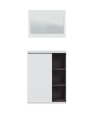 Schuhschrank + Spiegel - Weißes und anthrazitfarbenes Melamin - 108 x 11 x 60 cm ADHARA