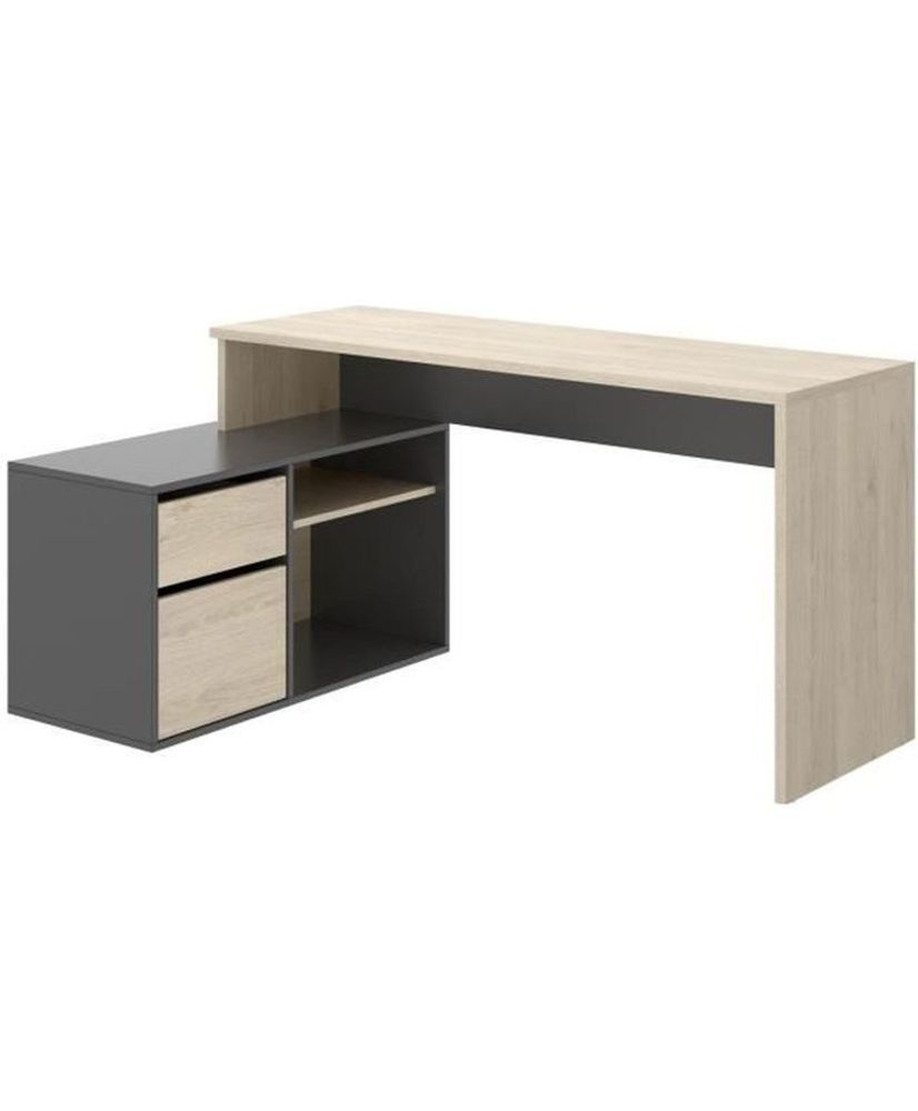 Bureau d'angle reversible 1 tiroir + 1 porte - chêne et gris - 139 x 92 x 75 cm Bureau d'angle reversible 1 tiroir + 1 porte - chêne et gris - 139 x 92 x 75 cm