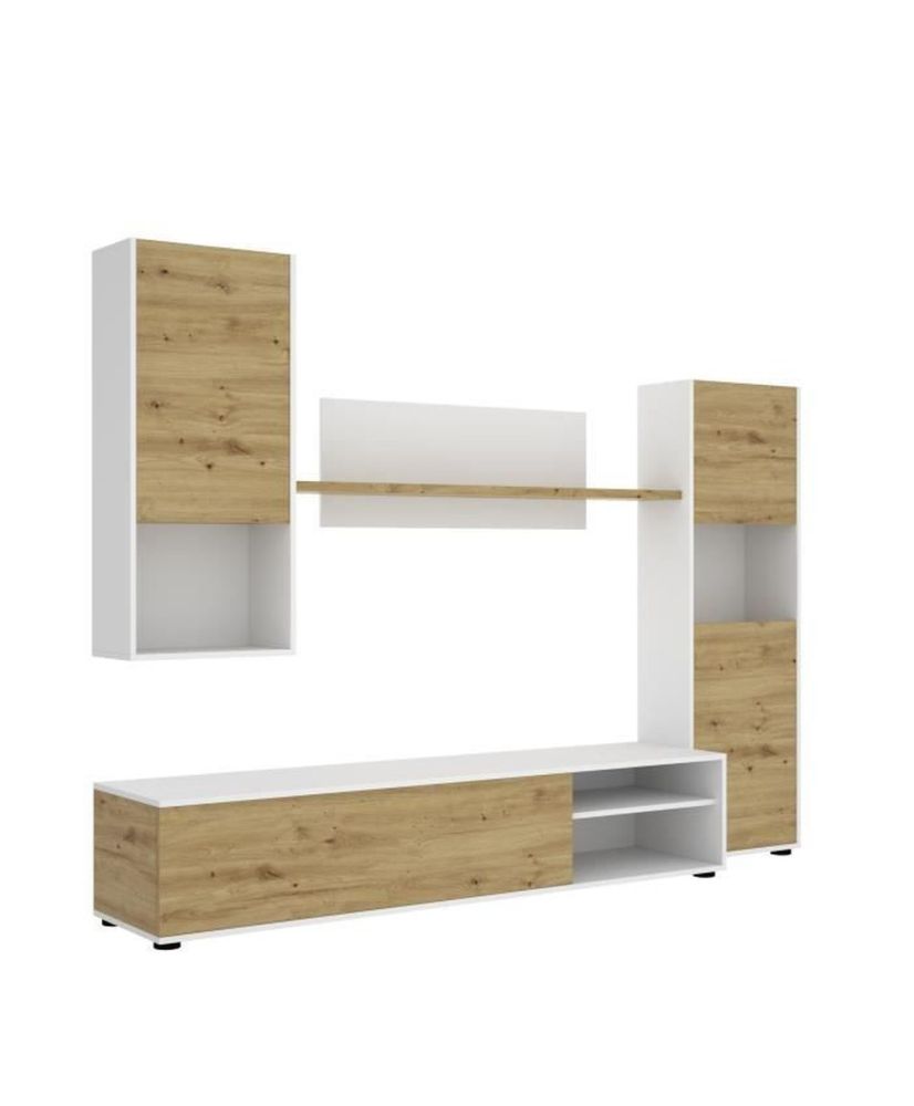 LUKA Wand-TV-Möbel – Weißes Melamin und Artisan-Eiche – 4 Türen – 220 x 41 x 180 cm LUKA Wand-TV-Möbel – Weißes Melamin und Artisan-Eiche – 4 Türen – 220 x 41 x 180 cm