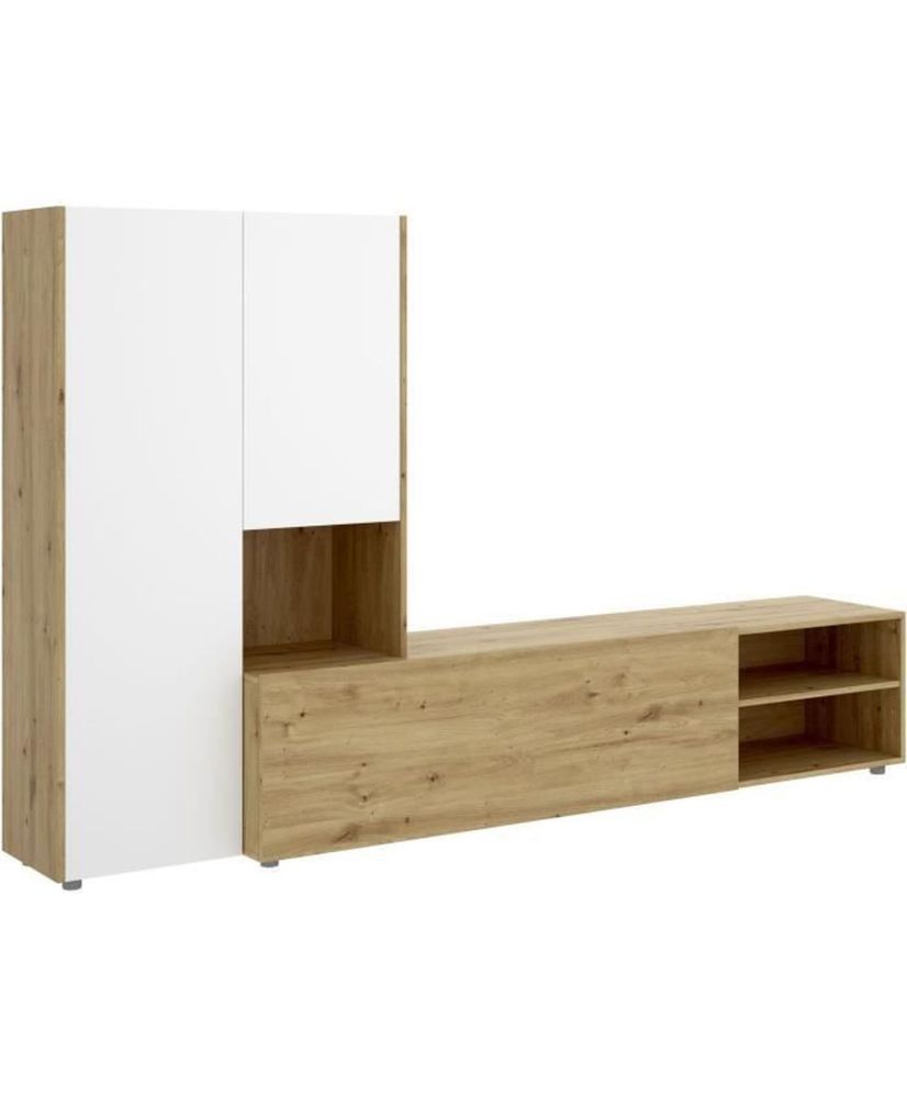 TV-Wandeinheit – Craftsman-Eiche und mattweißes Melamin – 3 Türen – 227 x 42 x 141 cm TV-Wandeinheit – Craftsman-Eiche und mattweißes Melamin – 3 Türen – 227 x 42 x 141 cm