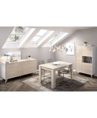NESS complete dining room - Sideboard, Showcase and Table - Wood and white melamine