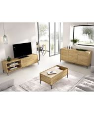 Wohnzimmerset TV-Gerät 155 cm + 3-türiges Sideboard 155 cm + Anhebbarer Couchtisch - Melamin - Artisan-Eiche - Ness
