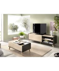 Ensemble salon NESS : Meuble TV + Table basse relevable - Mélaminé - chêne et anthracite