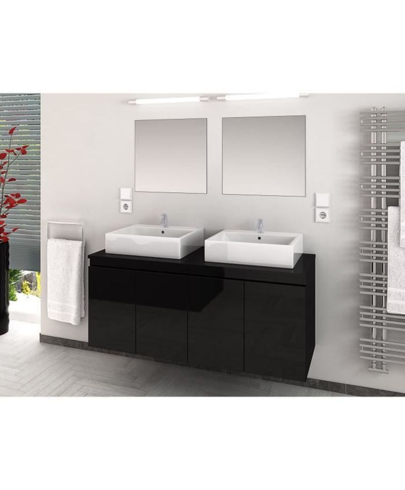 Conjunto de baño con lavabo doble 120 cm - Lacado negro Conjunto de baño con lavabo doble 120 cm - Lacado negro