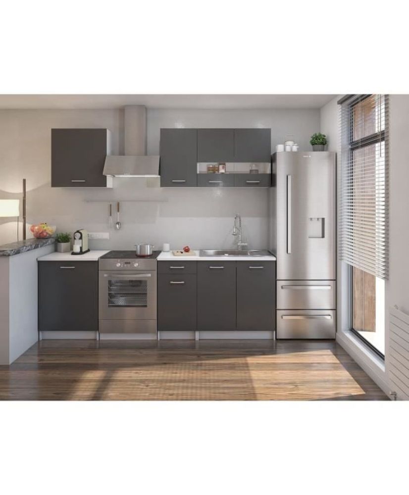 Cuisine Complete avec plan de travai240 cm - 6 éléments - Gris mat Cuisine Complete avec plan de travai240 cm - 6 éléments - Gris mat