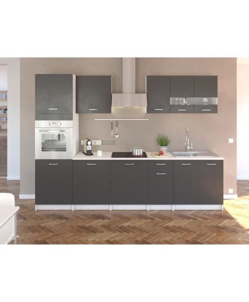 Complete kitchen with oven column and worktop included 300 cm - 8 elements - Matt gray Complete kitchen with oven column and worktop included 300 cm - 8 elements - Matt gray