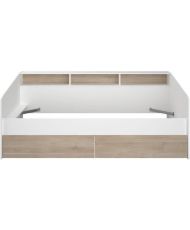Lit banquette 2 tiroirs 90 x 200/190 cm - Mat chêne et blanc