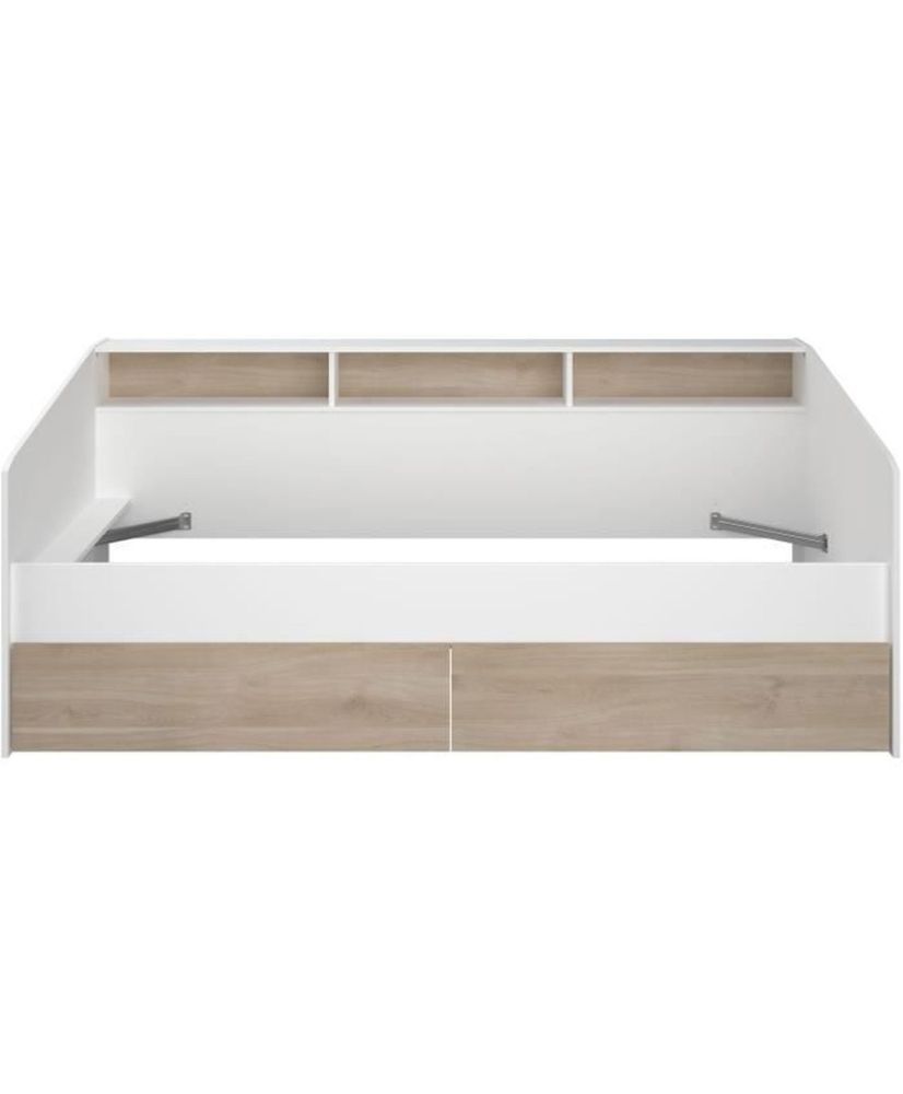 Daybed bed with 2 drawers 90 x 200/190 cm - Matt oak and white Daybed bed with 2 drawers 90 x 200/190 cm - Matt oak and white