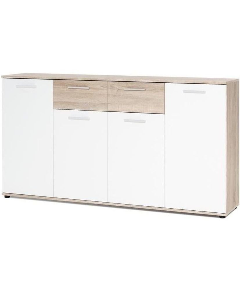 Klassisches niedriges Sideboard aus weißer und mattierter Eiche – 160 cm Klassisches niedriges Sideboard aus weißer und mattierter Eiche – 160 cm