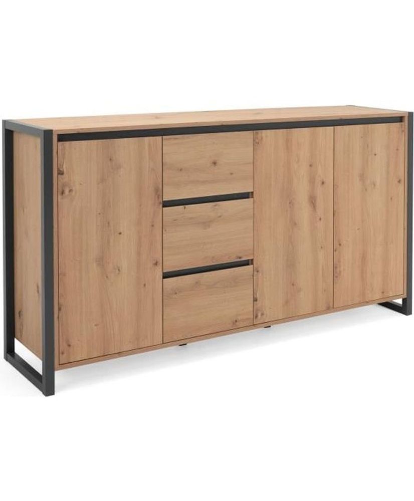Buffet 3 portes 3 tiroirs - chêne artisan / Anthracite - 160 x 40 x 88 cm