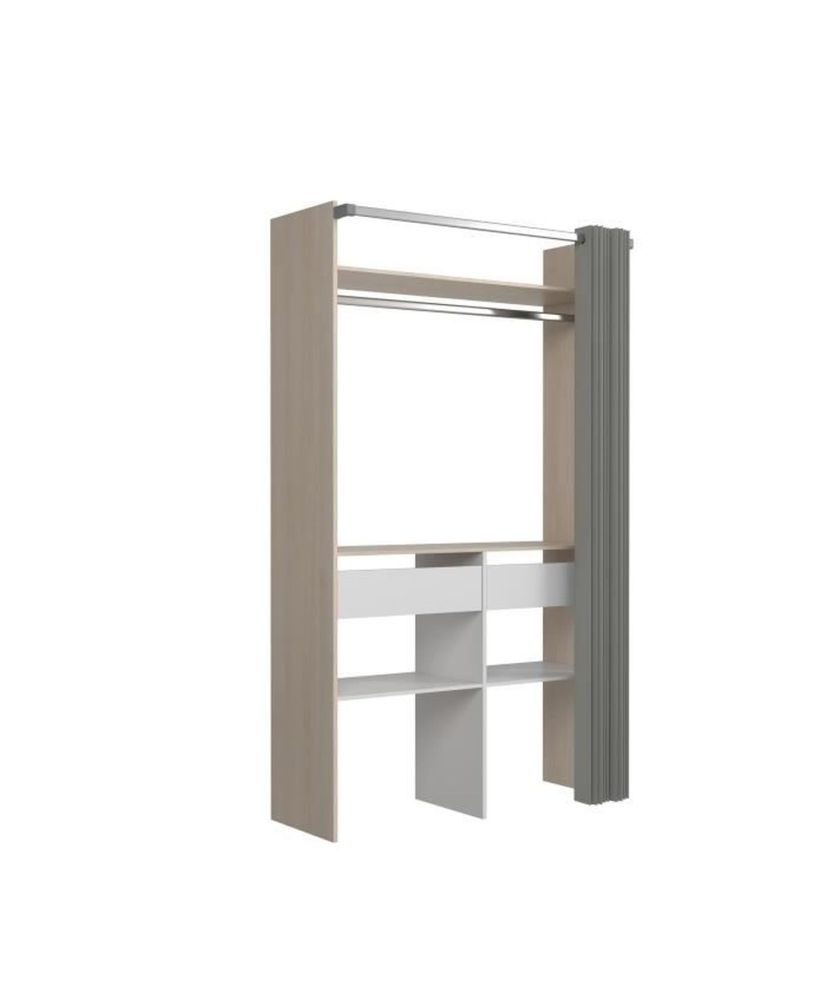 Cupboard layout with curtain - oak and white - 1 wardrobe + 2 drawers Cupboard layout with curtain - oak and white - 1 wardrobe + 2 drawers