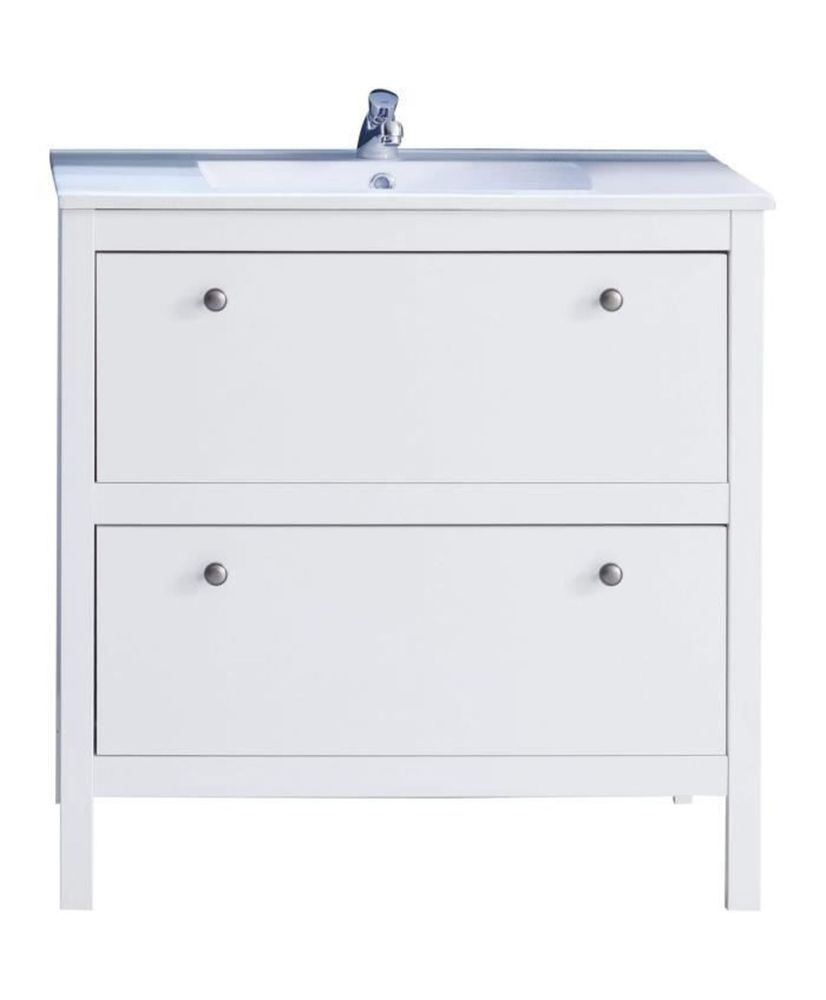 Mobile da bagno con lavabo - Melaminico - Bianco opaco - 2 Cassetti - 81 x 82 x 46 cm Mobile da bagno con lavabo - Melaminico - Bianco opaco - 2 Cassetti - 81 x 82 x 46 cm