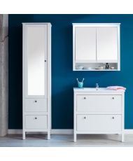  Baño completo: Columna con espejo + Mueble bajo lavabo + Lavabo + Columna con espejo - Melamina blanca