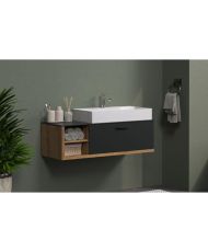 Mueble con lavabo suspendido - 1 trampilla + 2 nichos - 120 x 48 x 45 cm - Gris y roble