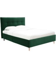 Lit adulte LONY - Couchage 140 x 190 cm - Tissu velours mat Vert - Structure bois - Sans sommier - 152 x 112 x 199 cm