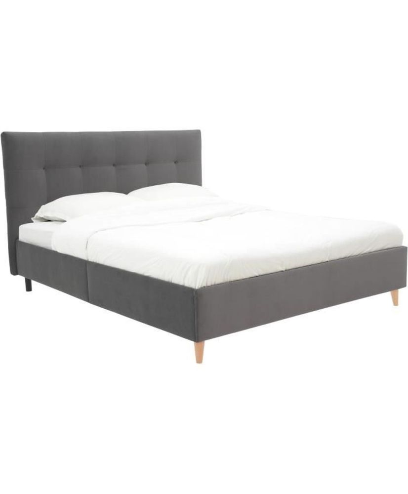 LONY adult bed - Sleeping 160 x 200 cm - Anthracite matte velvet fabric - Wooden structure - Without box spring - 167 x 112 x 21 LONY adult bed - Sleeping 160 x 200 cm - Anthracite matte velvet fabric - Wooden structure - Without box spring - 167 x 112 x 21
