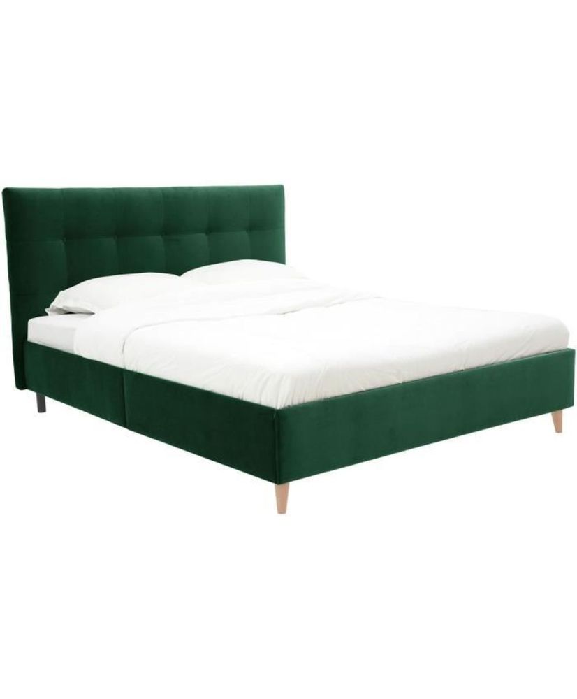 LONY adult bed - Sleeping 160 x 200 cm - Green matte velvet fabric - Wooden structure - Without box spring - 167 x 112 x 210 cm LONY adult bed - Sleeping 160 x 200 cm - Green matte velvet fabric - Wooden structure - Without box spring - 167 x 112 x 210 cm
