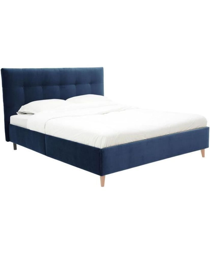 LONY adult bed - Sleeping 160 x 200 cm - Navy matte velvet fabric - Wooden structure - Without box spring - 167 x 112 x 210 cm LONY adult bed - Sleeping 160 x 200 cm - Navy matte velvet fabric - Wooden structure - Without box spring - 167 x 112 x 210 cm